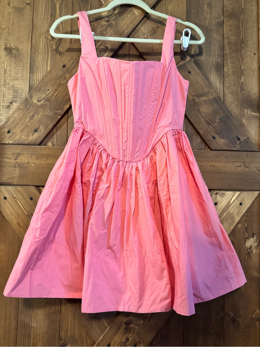 TALULAH Pink Woven Cotton Blend Square Neck Mini Fit & Flare Lined dress